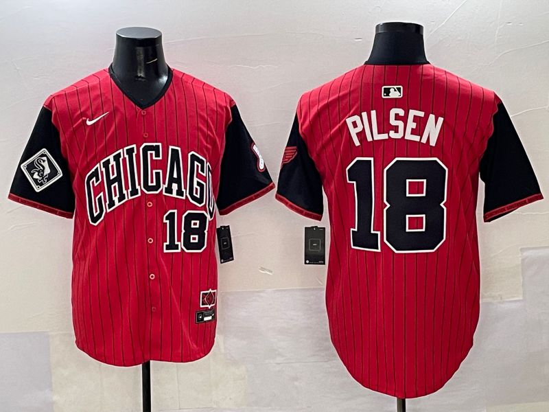 Men Chicago White Sox #18 Pilsen Red Stripe Joint Name Nike 2025 MLB Jersey style 34->arizona diamondback->MLB Jersey